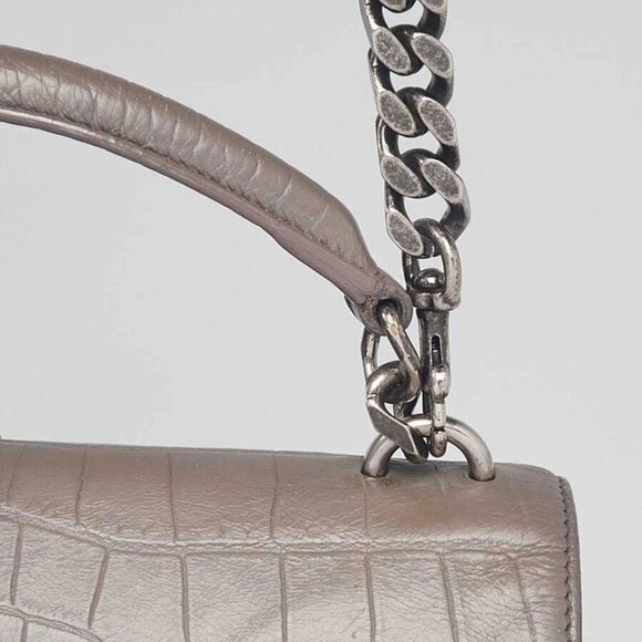 Yves Saint Laurent Grey Croc Embossed Leather Monogram Medium College Bag - Picture 2 of 12